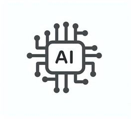 Poster - Minimalist AI processor chip icon with circuit connections on white background, isolated design element for technology and artificial intelligence concepts.