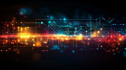 Poster - Abstract Technology Background Digital Network Circuit Board Glowing Lines Bright Colorful Futuristic Innovation Modern Design High Tech Electronic   