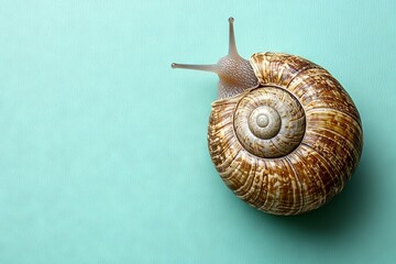 Poster - Snail exploring a turquoise surface during a calm indoor moment