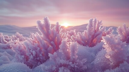 Poster - Pink Frost Sunrise Winter Landscape Nature Serenity