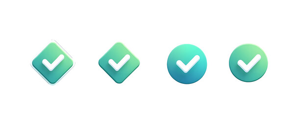 Aufkleber - Set of checkmark icons in green and blue. Includes checkmarks in squares, circles, shields, and starburst shapes. Checkmarks symbolize approval and confirmation. on white background