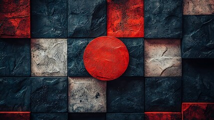 Poster - Red Circle Stone Tile Texture Abstract Background Modern Design Wallpaper