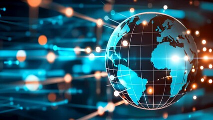 Wall Mural - global network on rotating earth globe, world finance connectivity, business trading, telecommunicat