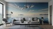 © ryandi - Living Room Featuring Ocean View Wallpaper with Sofa and Modern Decor