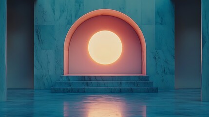 Aufkleber - Teal Marble Archway with Glowing Sun Minimalist Modern Architecture Design