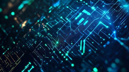 Poster - Abstract Digital Circuit Board Technology Background Futuristic Network Design Glowing Lines Blue Green Electric Connections Modern Innovation Digital