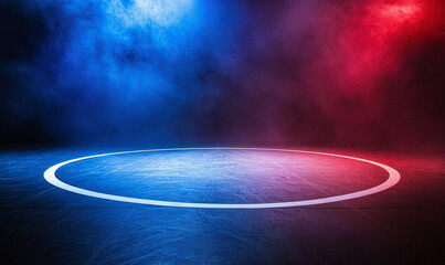 Wall Mural - mock up ring place with red and blue lights and smoke