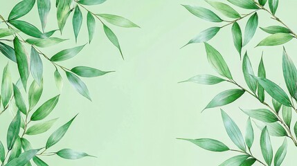Seamless Pattern of Green Bamboo Leaves and Tree Branches on White Background Celebrating Nature's Beauty in a Lush Plant Design