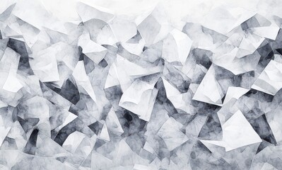 Poster - Abstract art composition featuring a chaotic arrangement of light and dark geometric shapes in a textured monochrome palette
