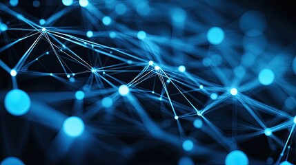 Poster - A futuristic digital dynamic cyber wave set against a blue background speckled with dots and lines, enhanced with 3D big data visualization