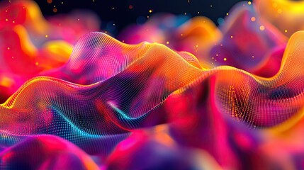 Poster - a wave of particles visualized on an abstract futuristic background with connecting dots and lines, 