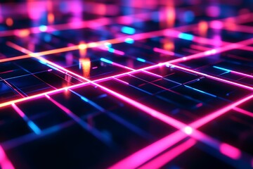 Wall Mural - neon grid technology abstract art