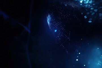 Poster - the image shows abstract network lines and dots with numbers set against a dark blue background, usi