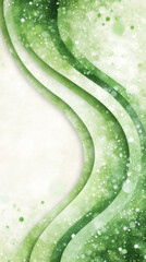 Poster - Green flowing waves swirling across white textured backdrop, creating elegant abstract design with soft bokeh lighting effect