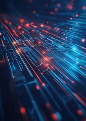Aufkleber - Abstract Technology Background with Bright Blue and Red Lights Illustrating Data Connection and Modern Digital Network in Futuristic Design