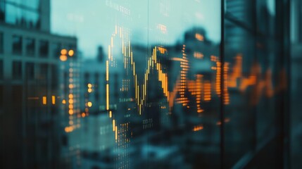 Poster - Financial data displayed on a city building's window