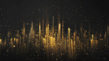 Poster - Abstract golden city skyline at night