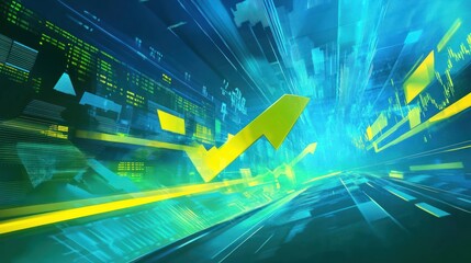Poster - Abstract financial data visualization with upward trend