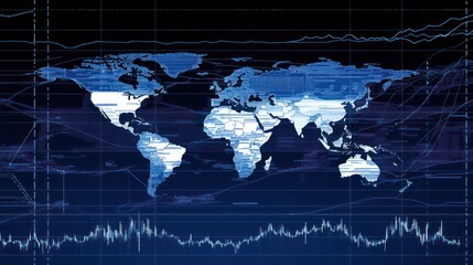 Poster - World map with stock market data overlay