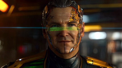 Aufkleber - Holographic Alien Face Revealing Advanced Technology in a Futuristic Setting