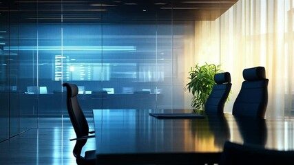 Poster - Modern office meeting room with sunlight and greenery