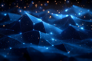 Poster - Abstract Blue Glowing Digital Mountains