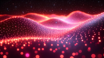 Poster - Abstract Glowing Red And Pink Particle Waves Background