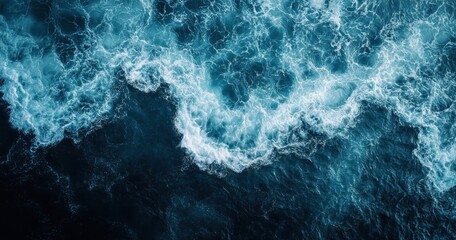 Poster - Beautiful Aerial View of Turquoise Ocean Waves Crashing Against Dark Sea Water Creating Stunning Patterns and Textures in Natural Landscape Photography