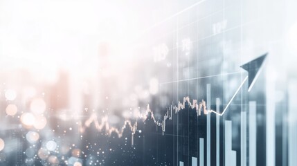 Poster - abstract financial graph, rising trend, city background, stock photo