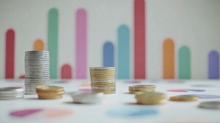 Poster - stacks of coins against colorful chart background. possible use stock photo for financial concepts