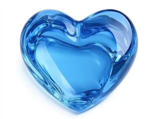 Poster - Blue Heart-Shaped Glass Object Reflecting Light, Symbolizing Love, Beauty, and Serenity for Creative and Artistic Projects, Isolated on White Background