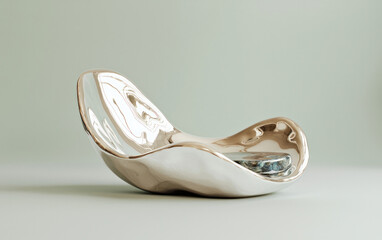 Poster - Abstract Silver Sculpture with Organic Shapes on Light Green Background