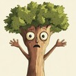 © RizArt - A surprised cartoon tree with arms raised in the air