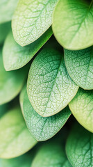 Poster - Green leaves layering densely, revealing delicate vein networks in organic, symmetrical composition