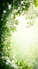 Aufkleber - White blossoming branches framing verdant greenery, highlighting natural symmetry