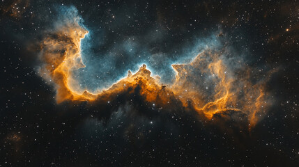 Stunning celestial nebula cosmic cloudscape orange and blue hues starry night deep.