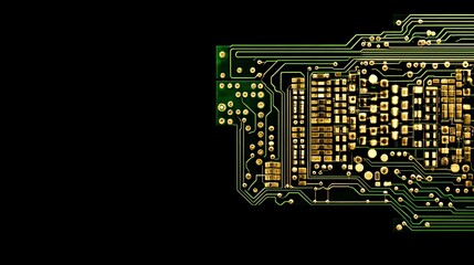 Poster - Abstract Green Gold Circuit Board Technology Background Digital Electronic Hardware Design Pattern Modern Innovation Microchip Technology Computer    