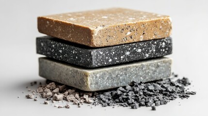 Poster - stacked colorful concrete samples showcasing texture and color variations on a neutral background