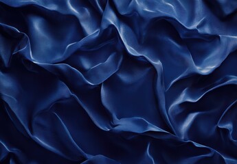 Poster - Deep Blue Satin Fabric with Elegant Creases and Textures for Background, Textile Design, and Interior Decoration Projects