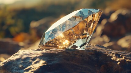 Poster - Giant diamond crystal in an artistic, creative composition with shimmering light reflections.