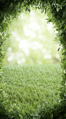 Poster - Green grass meadow rimming verdant landscape, blurred woodland edges softening scenic background for natural design compositions