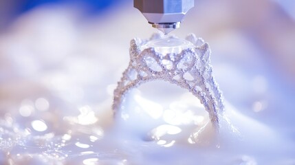 Poster - High-tech jewelry D printer creating a wax model for a custom engagement ring.