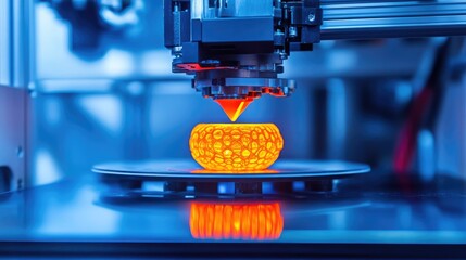 Poster - High-tech jewelry D printer creating a wax model for a custom engagement ring.
