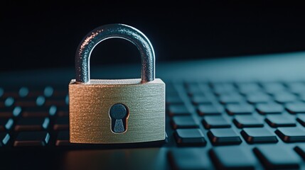 Poster - High-quality close-up of a padlock on a laptop signifying security and protection of digital data and information