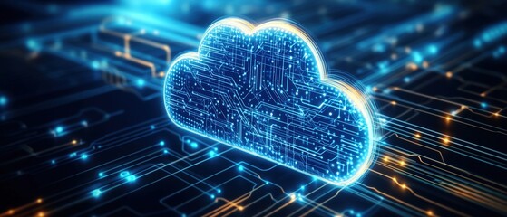 Poster - Modern digital representation of cloud with circuit in background illustrating advanced technology and connectivity concepts