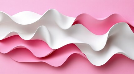 Wall Mural - pink and white wavy abstract art on pastel background