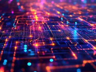 Poster - Abstract digital technology background with glowing circuits