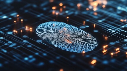 Poster - fingerprint imprinted on a circuit board background symbolizing technological advances in security a