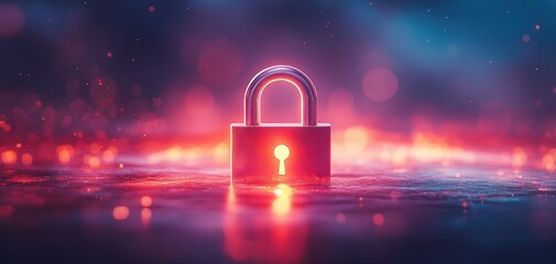 Poster - Digital lock with glowing light effects, representing security, protection, and data safety on a vibrant abstract background