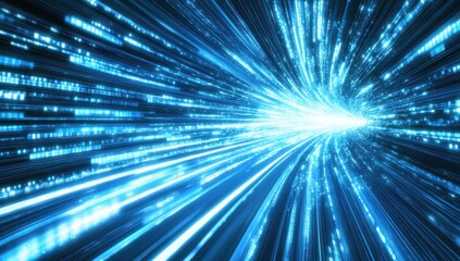 Poster - Dynamic Blue Light Stream with Radiating Effects Representing Speed, Motion, and Energy in Digital Space for Background or Abstract Design